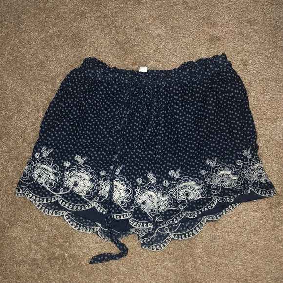 Navy blue floral Francesca fabric shorts - Picture 1 of 3